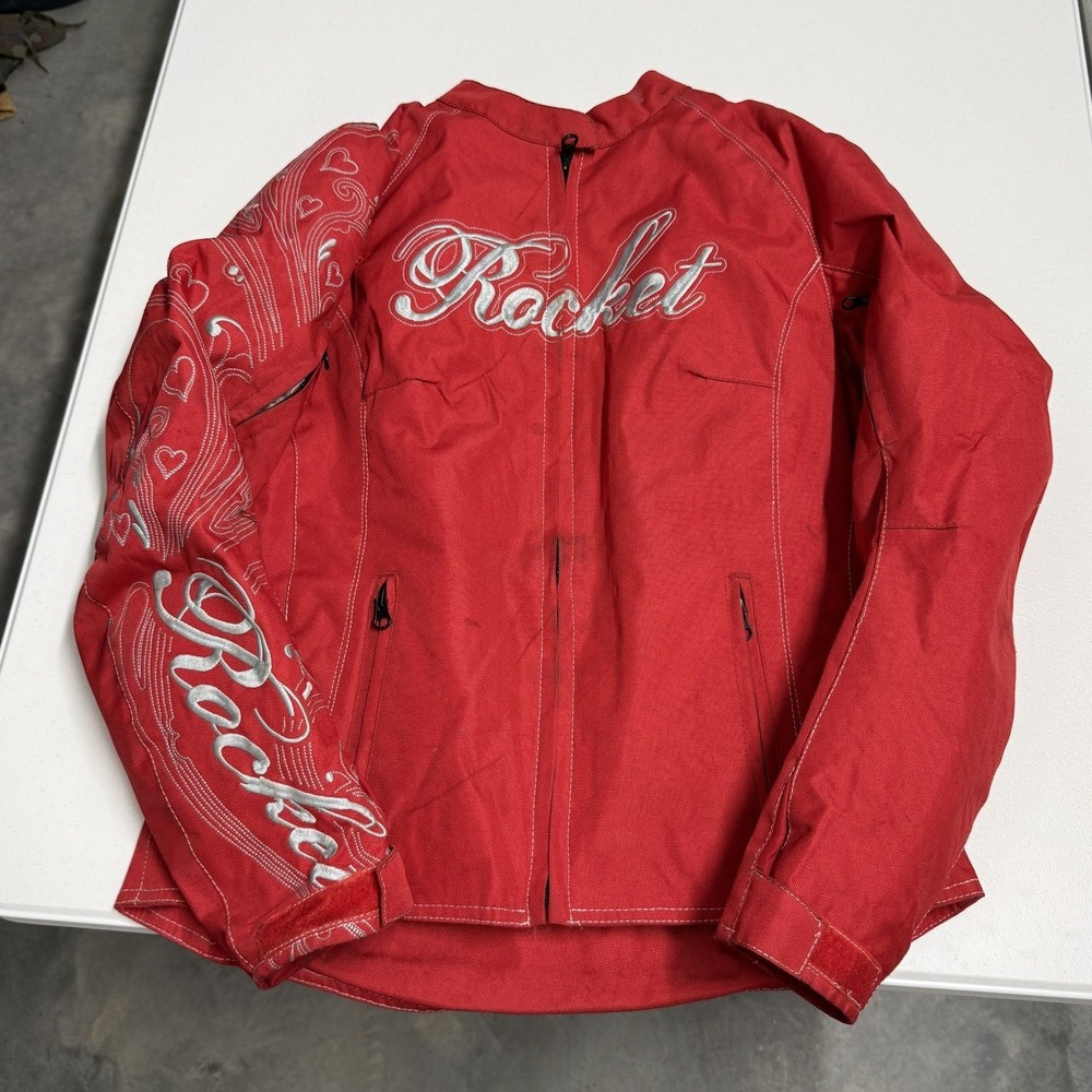 Joe Rocket Motorcycle Jacket Womens S Red Good Embroidered Heart Swirl Moto